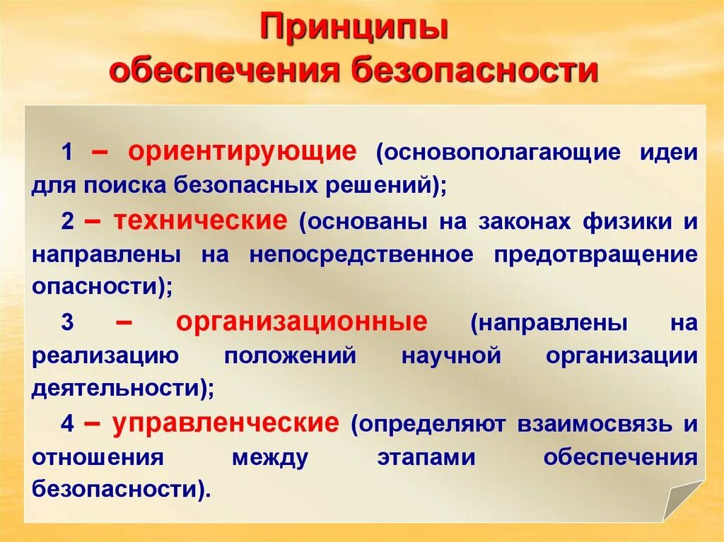 Общие принципы безопасности в цифровой среде презентация. Основные принципы обеспечения безопасности жизнедеятельности. Принципы обеспечения безопасности БЖД. Ориентирующие принципы обеспечения безопасности. Технические принципы обеспечения безопасности.