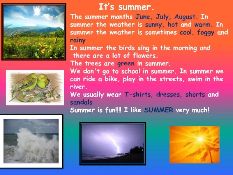 Weather in Summer. Предложение in the Summer. What is the weather like in summer