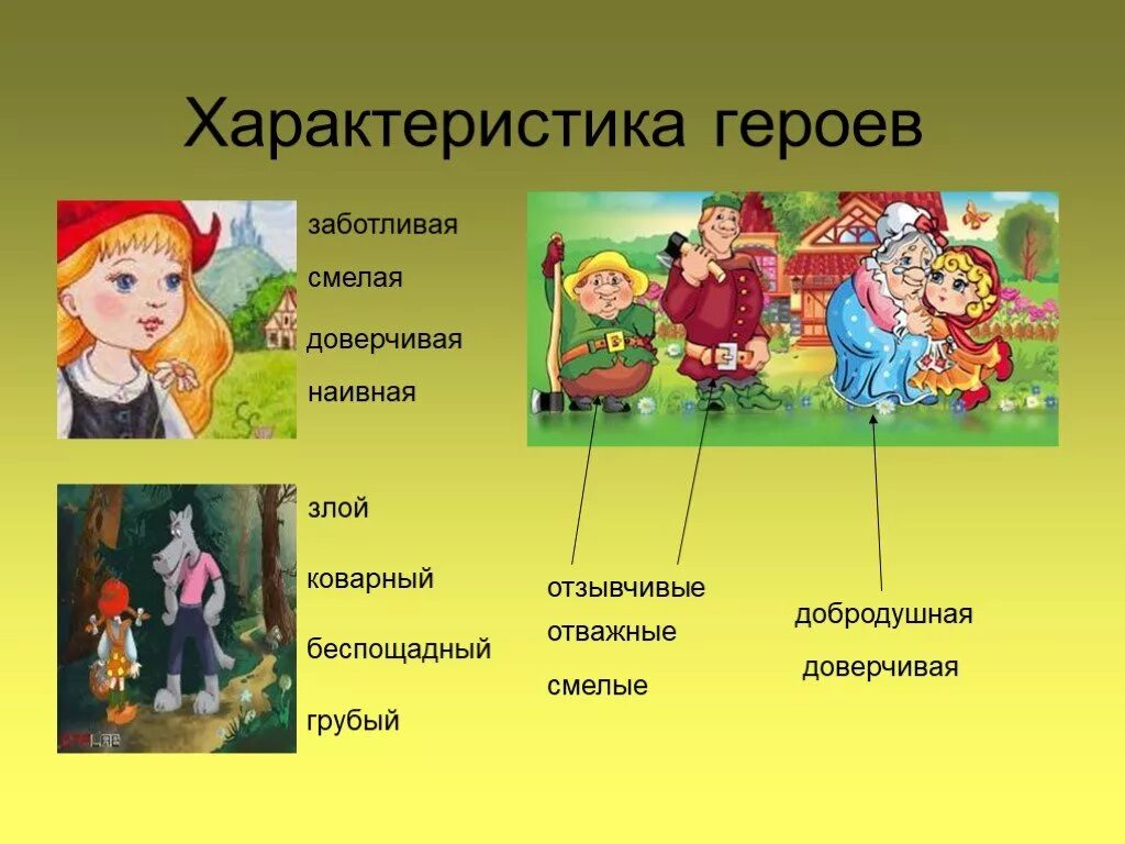 Герои литературных произведений 5 класс. Характеристика персонажа сказки. Характеры сказочных героев. Главные герои сказок.