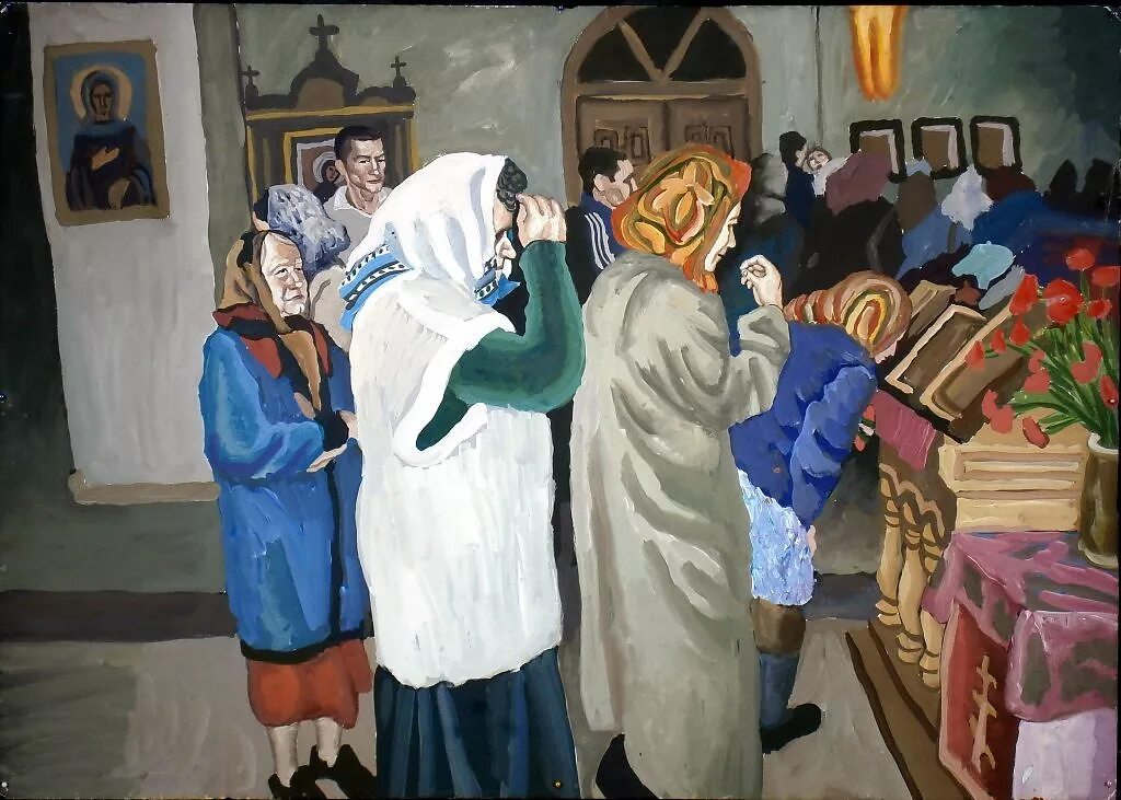 Мол щийся в церкви. Прихожане в храме картина. люди в храме живопись. церковь картина. люди в церкви картина.