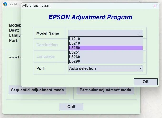 Adjustment program l3210. Adjustment program l3210