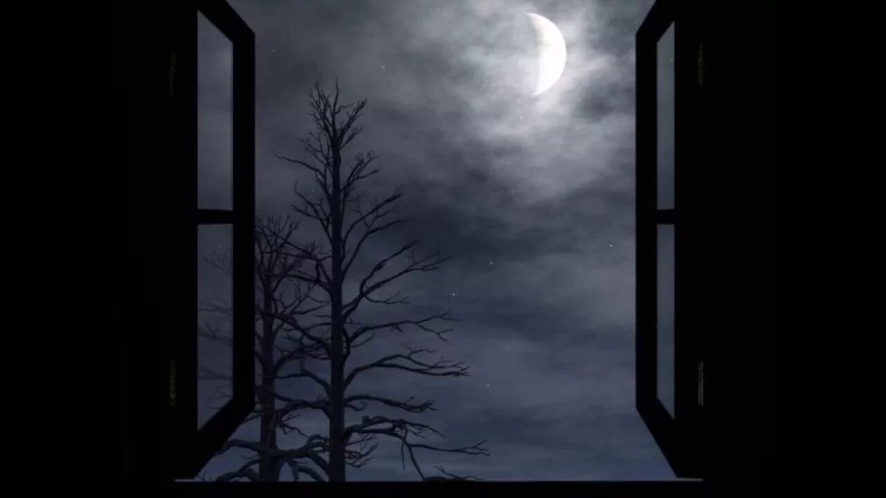 Окно ночью. Ночное окно. Луна в окне. Распахнутое окно ночью.