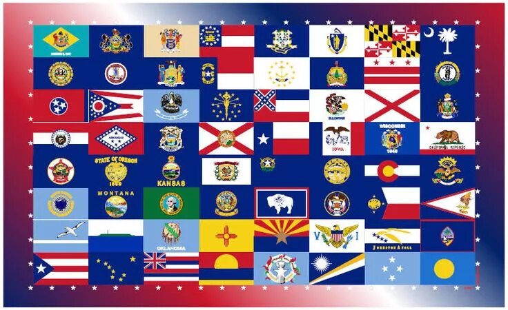 Флаги Штатов США. Флаги всех Штатов США. Флаги 50 Штатов США. Штаты США флаги и гербы.