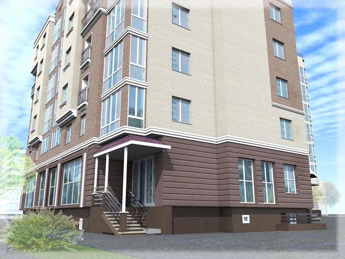 фасад офисного здания. жк брусника шишимская горка. пристроенный балкон. входная группа помещений. шишимская горка екатеринбург брусника.