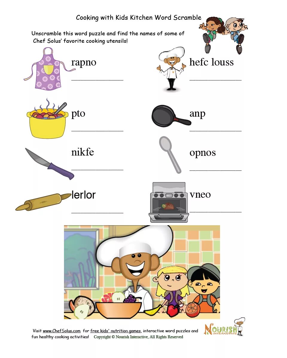 Cooking Words for Kids. Cook Worksheet. Kitchen Words for Kids. Cooking text for Kids.