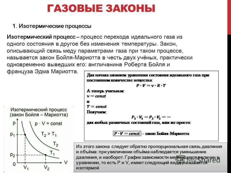 Увеличение объема давление как изменится. Изотермический процесс закон график. Газовые законы для идеального газа изотермический процесс. Зависимости между параметрами газа в изотермическом процессе.. Изотермический процесс процесс изменения состояния.