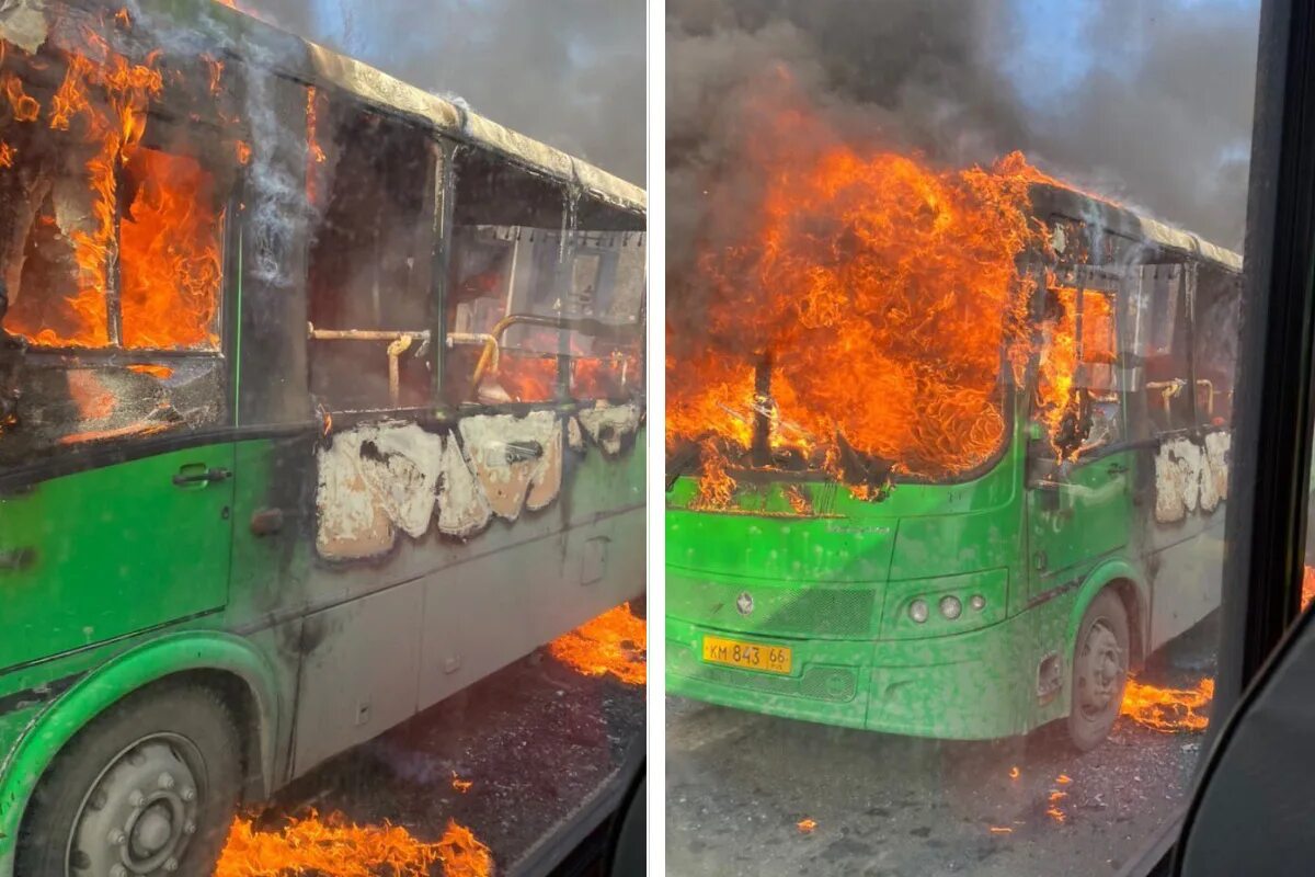 В Екатеринбурге сгорел автобус.