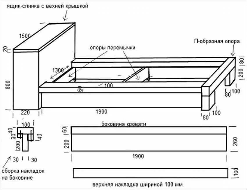 Кровать схема чертеж