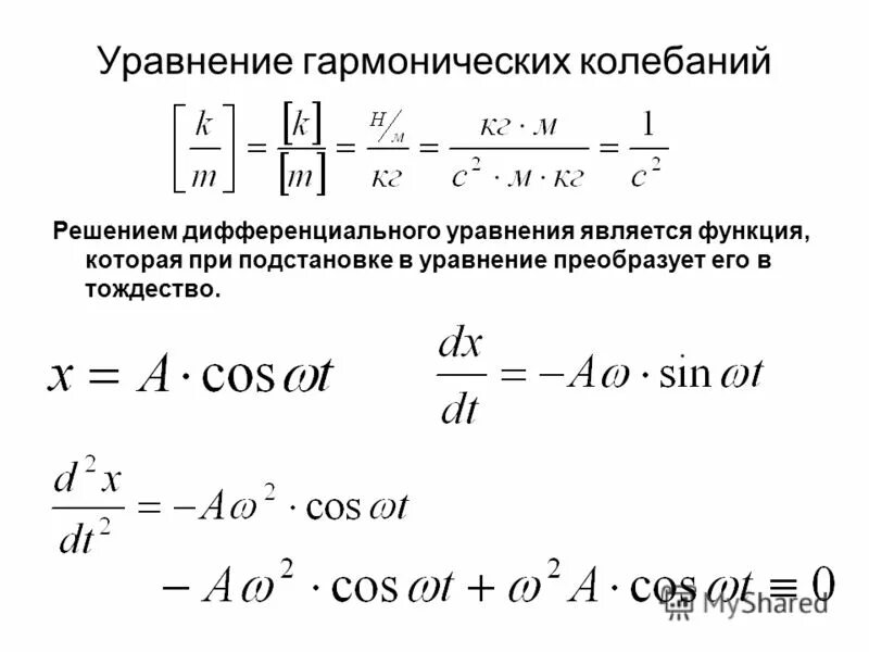 Уравнение колебаний х 0 0. Решение уравнения гармонических колебаний. Решение дифференциального уравнения гармонических колебаний. Уравнение гармонических колебаний вид. 2. Дифференциальное уравнение гармонических колебаний и его решение..