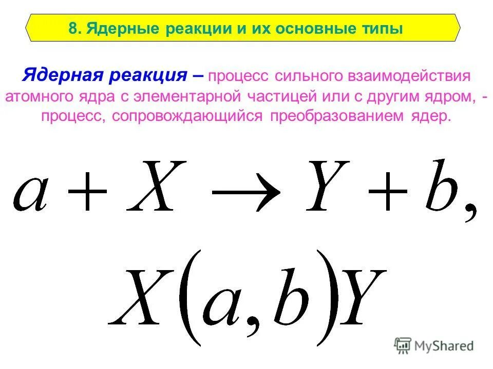 Элементы ядерной физики. Общая формула ядерной реакции. Ядерная реакция формула. Типы ядерных реакций. Ядерные реакции и их типы.