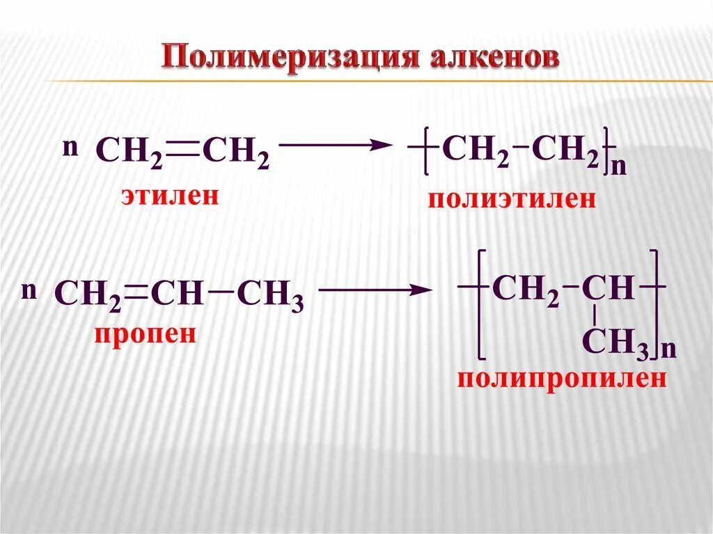 Химические свойства алкенов полимеризация. Реакция полимеризации алкенов. Реакция полиэтилена алкенов. Уравнение реакции полимеризации алкенов. Этилен пропен ацетилен