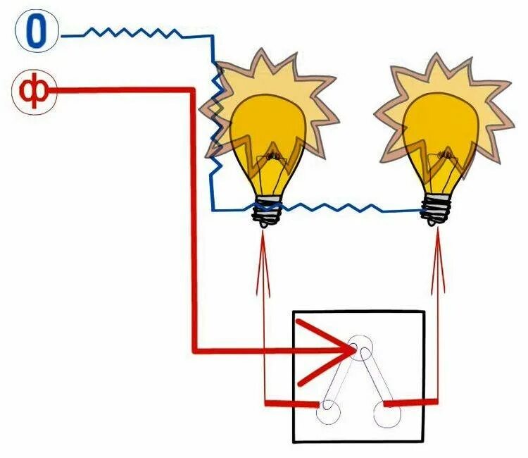 Как подключить лампу двойным выключателем. Схема подключения выключателя света на 2 лампочки. Схема подключения 2 лампочек через двойной выключатель. Как правильно подключить двойной выключатель на две лампочки схема. Как правильно подключить выключатель на 2 лампочки.