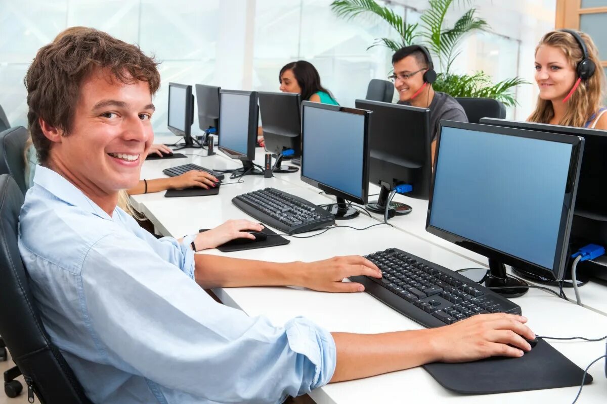 Как можно работать на компьютере. Компьютер в офисе. Сотрудник за компьютером. Много людей сидят за компьютерами. Работник офиса.