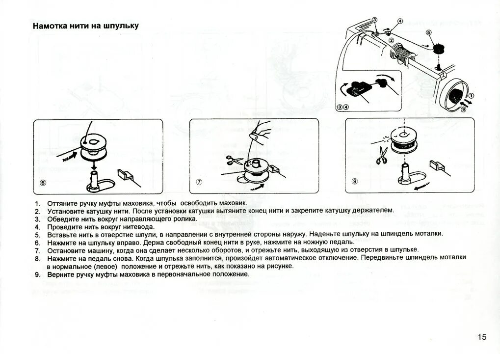 Намотка нитки на шпульку. Janome w23u схема. схема намотки нити на шпульку швейной машины.. схема наматывания нитки на шпульку на электрической машинке. janome w23u схема электрическая.