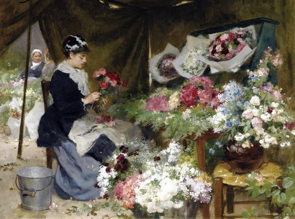 Рассказ букет цветов. Victor-Gabriel Gilbert (French, 1847-1933). Victor-Gabriel Gilbert (France, 1847 - 1935) и его цветочниц.