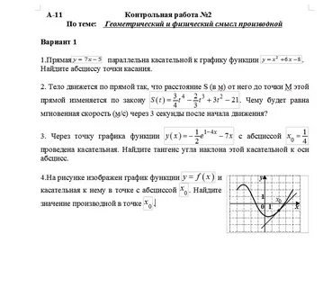 Контрольная производная и ее геометрический смысл