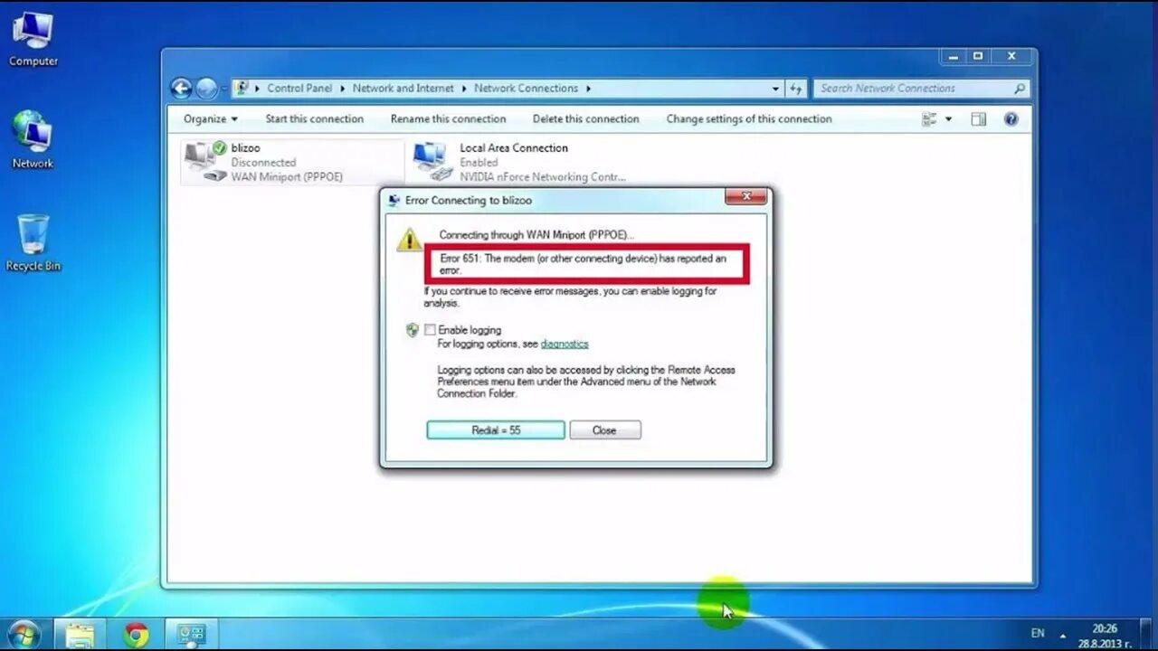 Fix Error 651: The Modem Has Reported An Error. Connection Failed With Error 651