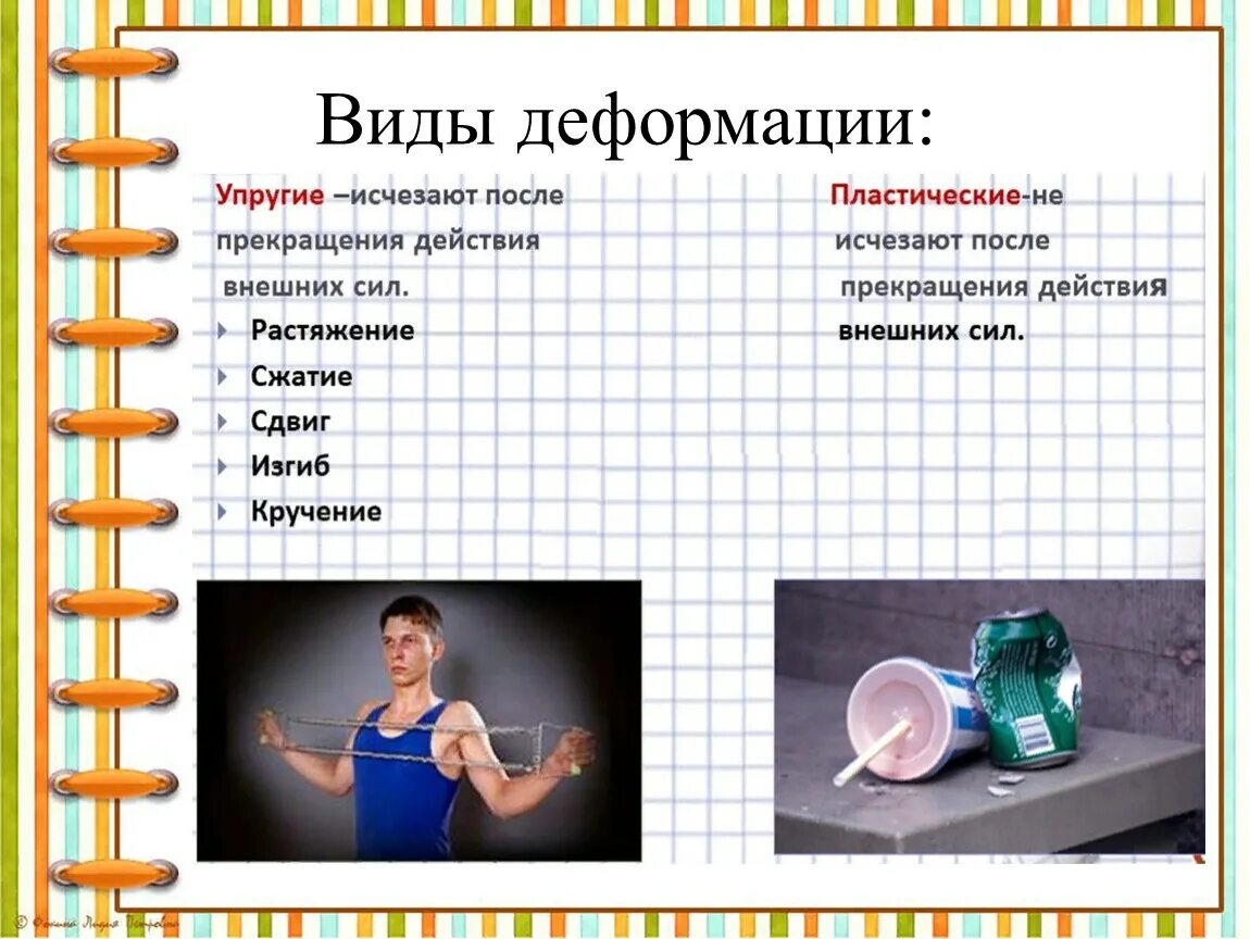 Таблица виды деформации 7 класс