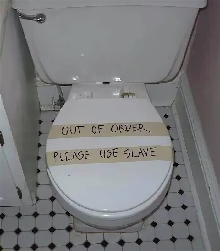 Slave order. Elevator out of order. Toilet Pig.