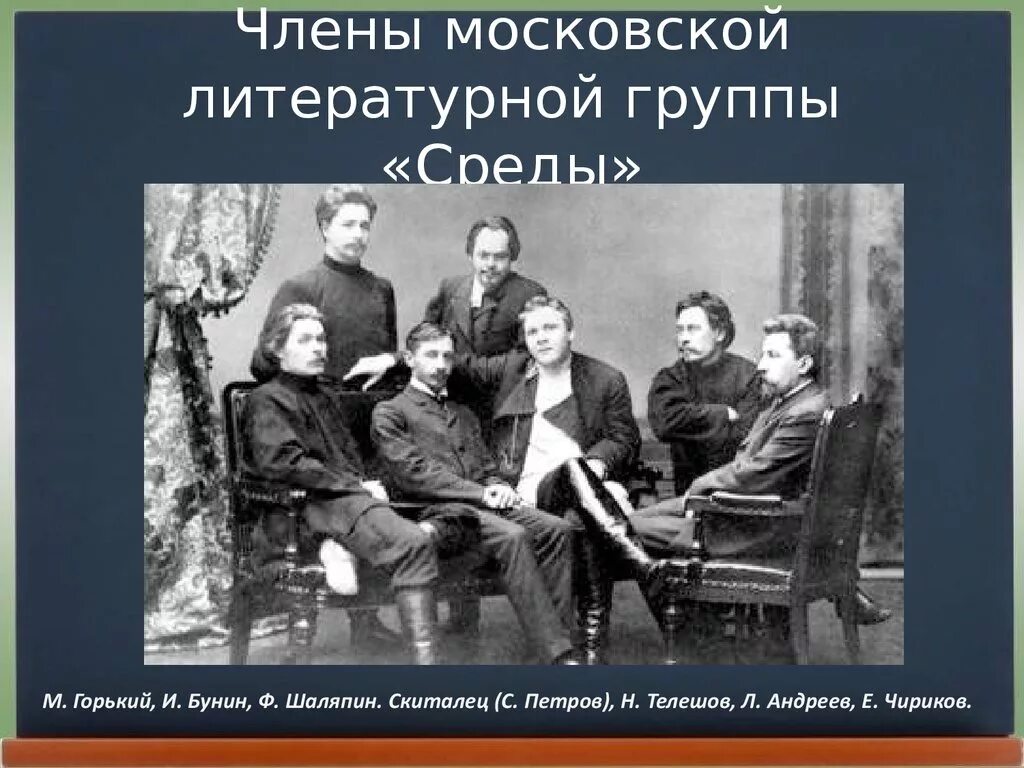 Группа среда. Андреев, Горький, Шаляпин, скиталец, Чириков, Телешов и Бунин. Литературный кружок среда. Литературный кружок среда Бунин. Кружок Московская Литературная среда.