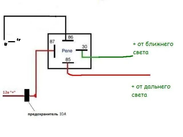 Дальний свет через реле. Схема подключения дополнительного реле ближнего света. Схема подключения реле дополнительного света фар. Реле для фар дальнего света. Схема реле дальнего и ближнего света фар.