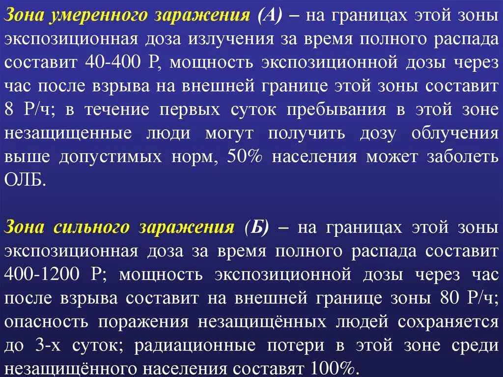 Полная распада. Зона а – умеренного заражения. Внешняя граница зоны радиационной заражения.