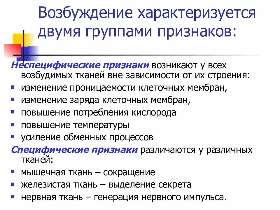 Характеризует несколько свойств. Возбуждение характеризуется:. Специфические признаки возбуждения. Специфические и неспецифические признаки возбуждения. Признаки возбуждения физиология.