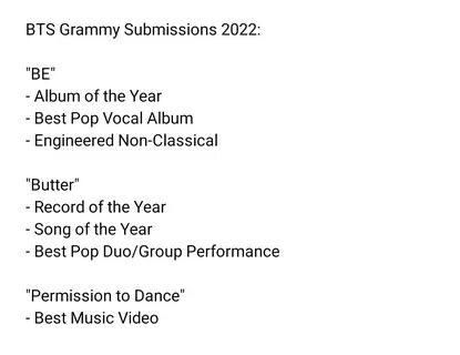 65. 16. bts submitted 7 grammy nominations this year ! may they get every n...
