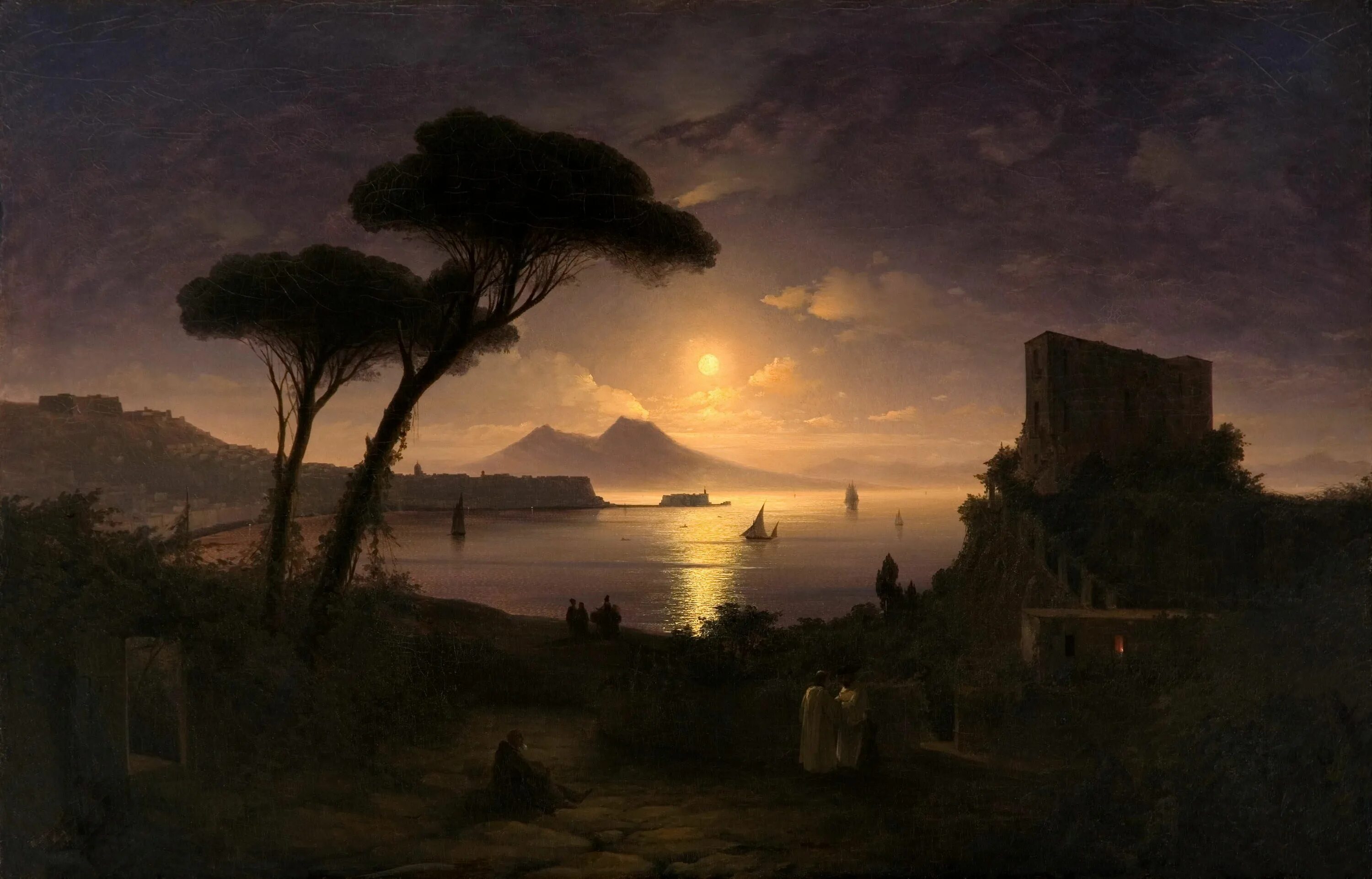 Знаменитый художник родился в крыму. "Неаполитанский залив в лунную ночь" (1842). Неаполитанский залив в лунную ночь Айвазовский. Картина айвазовскогонеополетанский залив в лунную ночь.