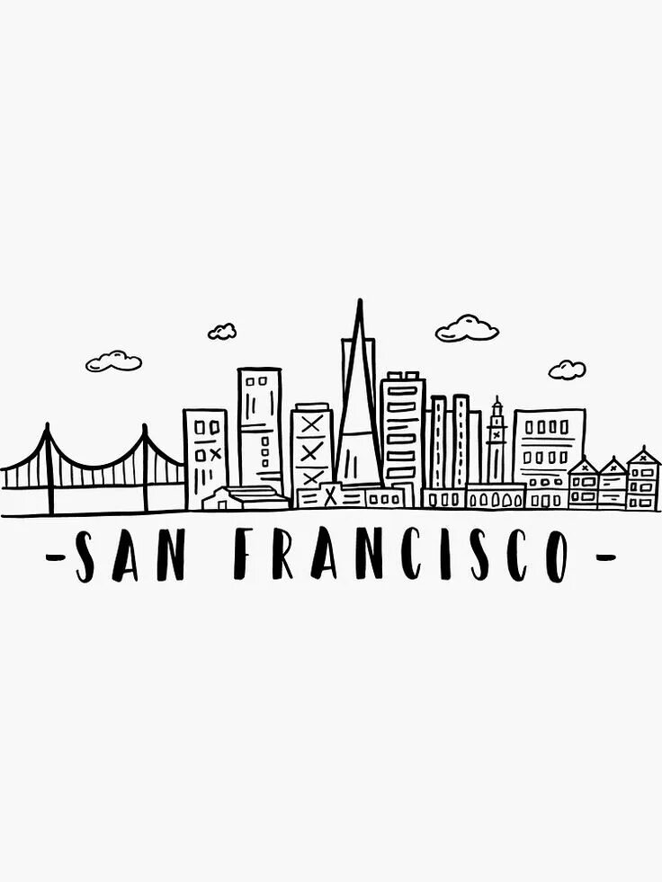 Skyline travel. Skyline рисунок. San Francisco рисунок. Skyline стикер. Очень легкий рисунок города.