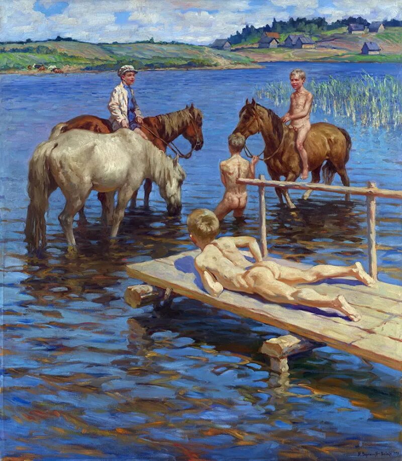 Картина купание. Богданов-Бельский Николай Петрович (1868-1945). Николай Петрович Богданов-Бельский (1868-1945) пастух. Купание коней Николай Петрович Богданов-Бельский. Художник Богданов-Бельский картины купание коней.