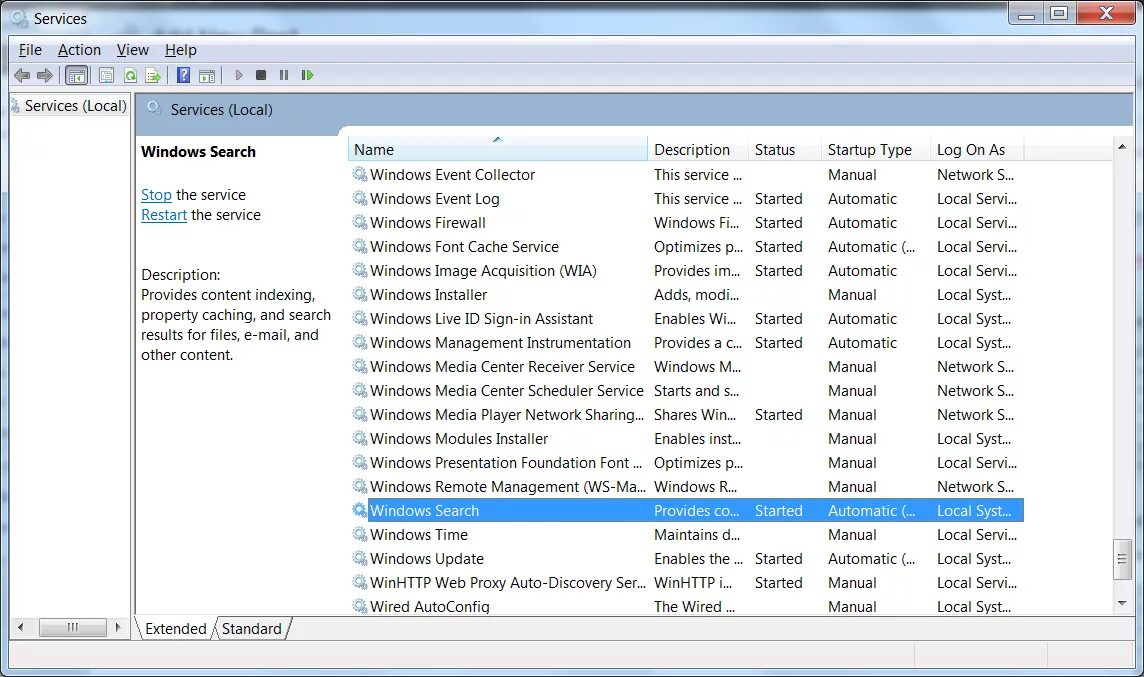 Windows search. Служба Windows search. Служба WIA. Отключение Windows search.