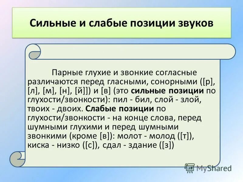 Сильная позиция слова. Сильны и слабыбые позиции звуков. Сильные и слабые позиции звуков. Парные согласные в слабой и сильной позиции. Сильные и слабые позиции по звонкости и глухости.