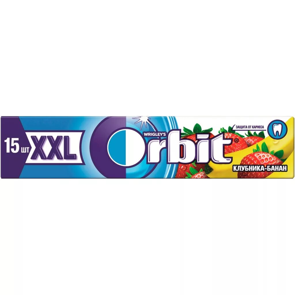 Жвачка клубника банан. Жев.резинка Orbit XXL клубника/банан 20,4г. Orbit клубника-банан XXL 20.4Г. Orbit жевательная резинка клубника-банан 20г. Жвачка орбит XXL 15 штук.