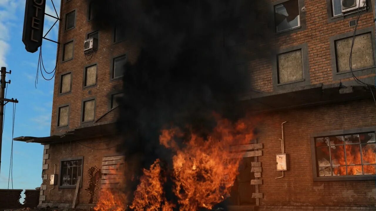 Burn and build. Горит здание презентаци. burning house background.