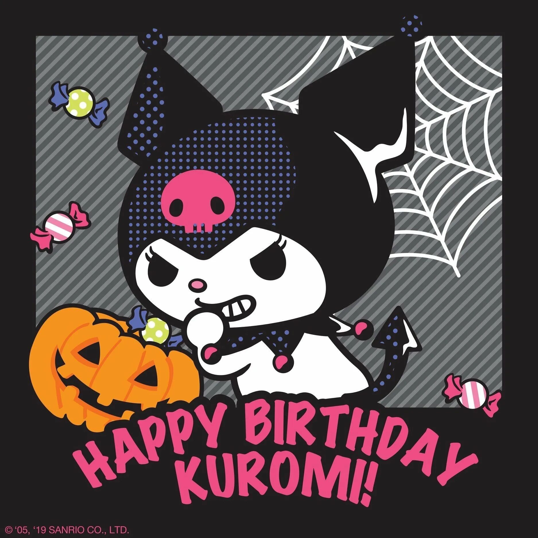 Куроми открытка на день рождения. Торт с рисунком Kuromi. Куроми Санрио Хэллоуин. Постеры с Куроми.