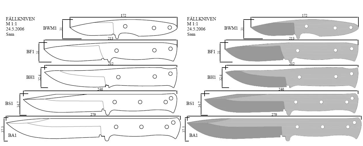 Размеры лезвий ножей. Fallkniven a1 чертеж. Нож Браво 1 бакривер чертеж с размерами. Чертеж ножа Fallkniven f1. Формы клинков для ножей чертежи охотничьи.