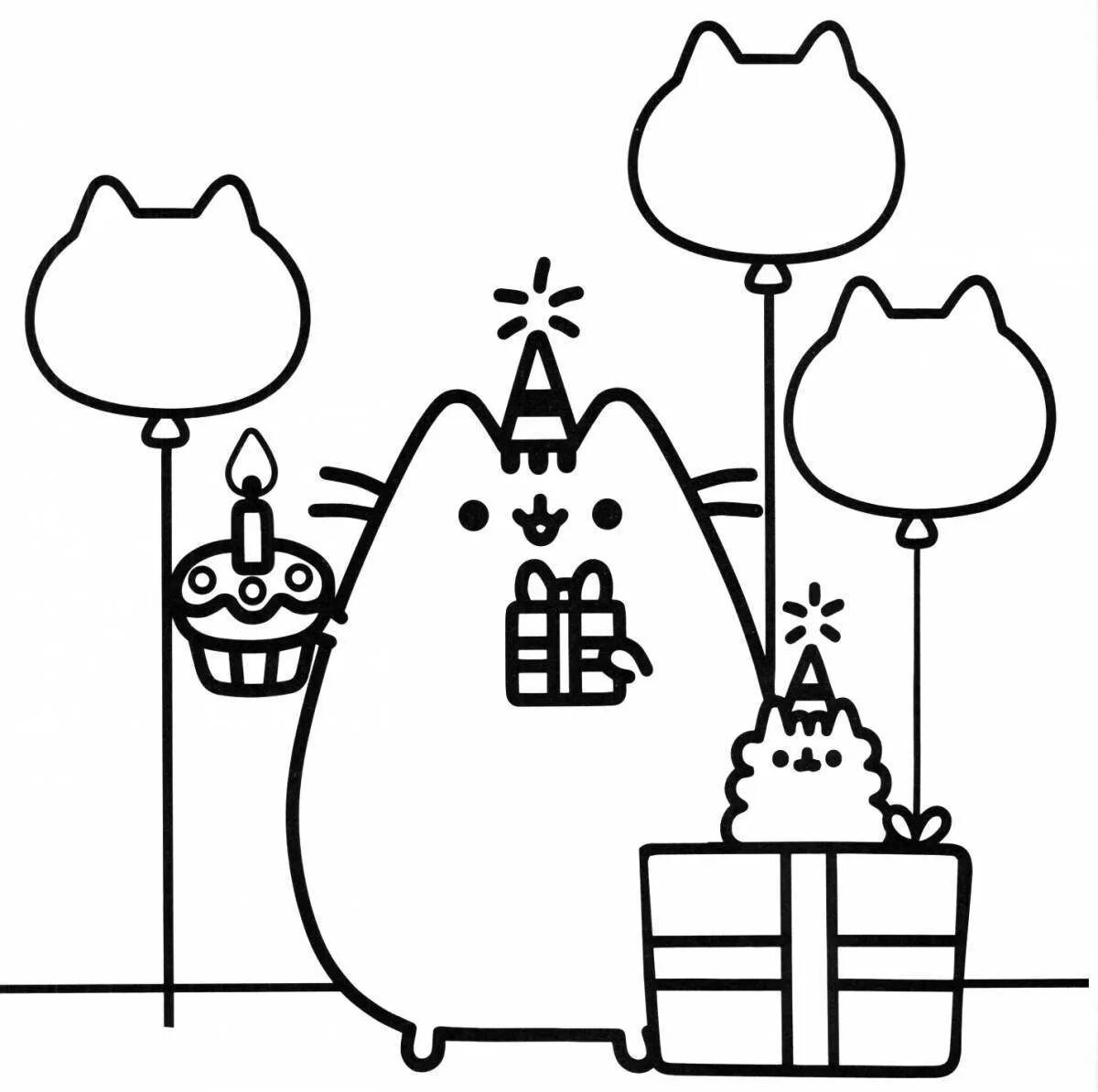 День кошек раскраска. Кот Пушин раскраска. Раскраска котики Пушины. Раскраска "с днем рождения!". Котики но день рождение раскраска.