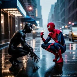 Spider-Man's Battle with Symbiote in Rain.