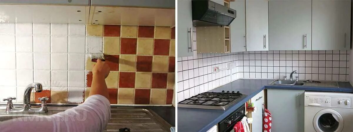 Окрашенная плитка на кухне. Крашеная плитка на кухне. Красим плитку на кухне. Покрасить кафельную плитку на кухне. Как обновить фартук