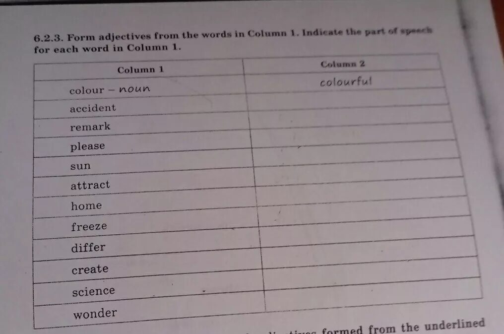Fill in the columns. Put the words from the box to columns 1-6 ответы. count words in columns.