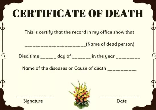 Death Certificate Template. Us Death Certificate. Certificate of Death died.