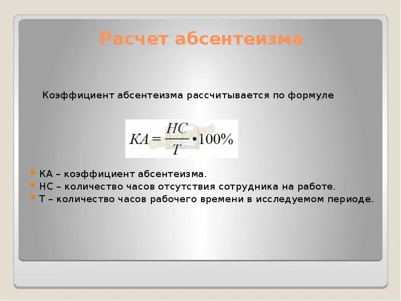 Коэффициент абсентеизма формула. Коэффициент трудового абсентеизма. Абсентеизм формула расчета. Формула расчета абсентеизма персонала.