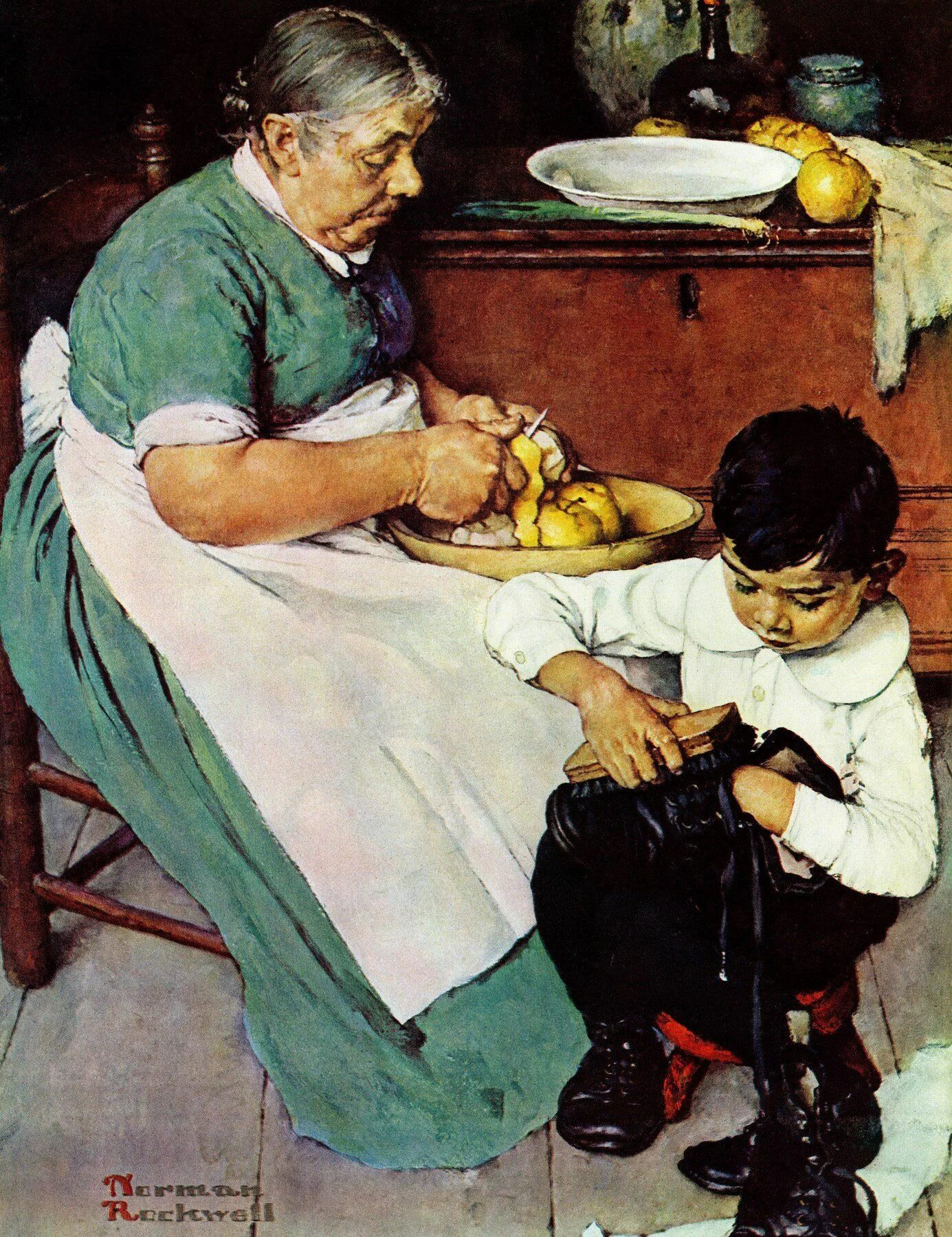 Norman Rockwell художник. Nanny paint a picture