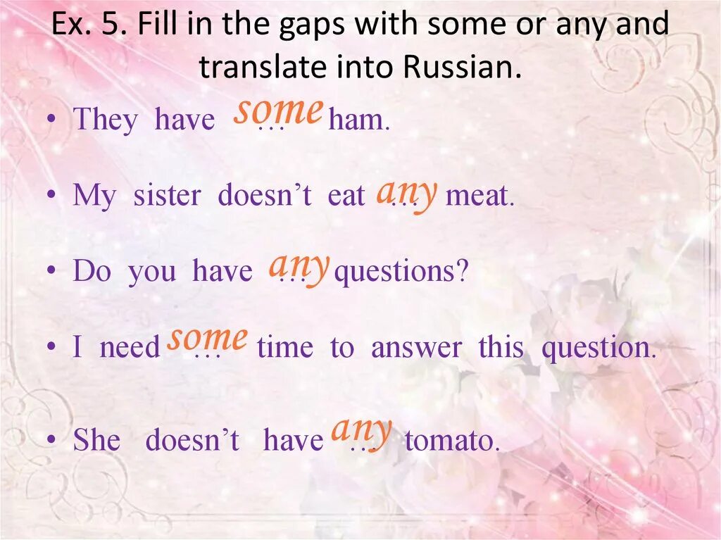 3 fill in some or any. Предложения с some и any. Предложения с some any no. Предложения со словом some и any. 5 Предложений с some и any.