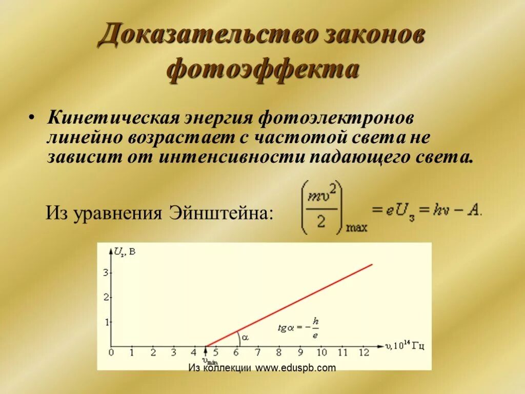 Кинетическая энергия фотоэлектронов от фотоэффекта. Фотоэффект зависимость от интенсивности. Зависимость энергии фотоэлектронов от частоты света. Кинетическая энергия фотоэлектронов не зависит от интенсивности. Кинетическая энергия образовавшихся фотоэлектронов