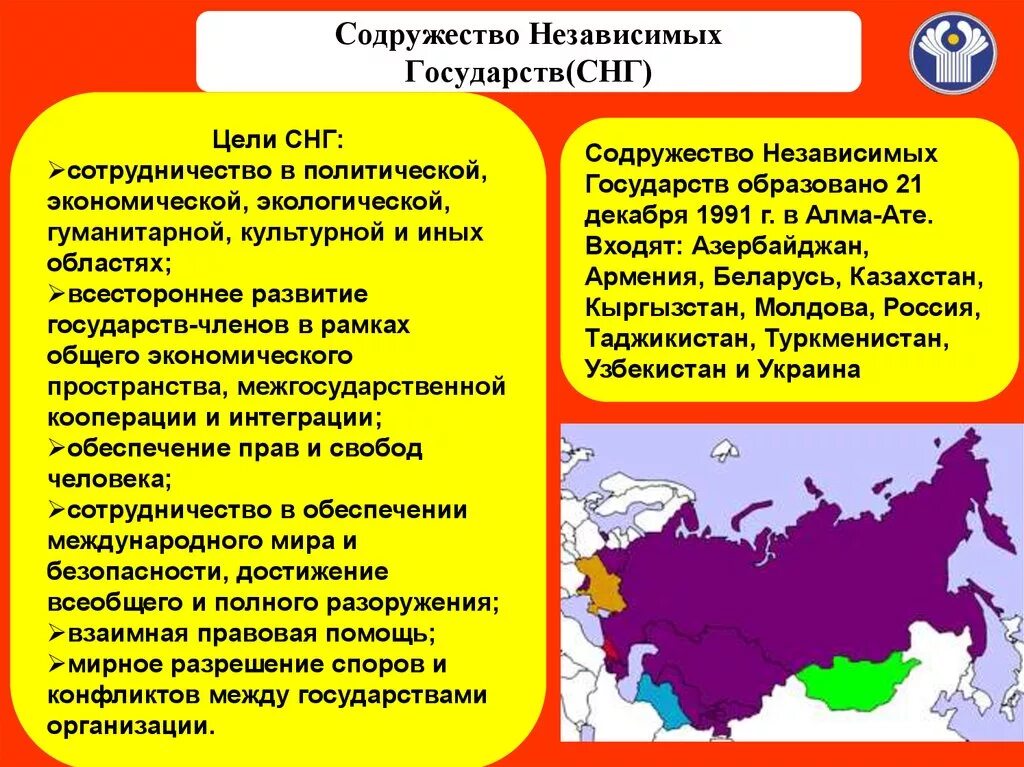 Политическое и экономическое влияние россии. Содружество независимых государств цели. Интеграция стран СНГ. СНГ страны цели. Страны организации СНГ.