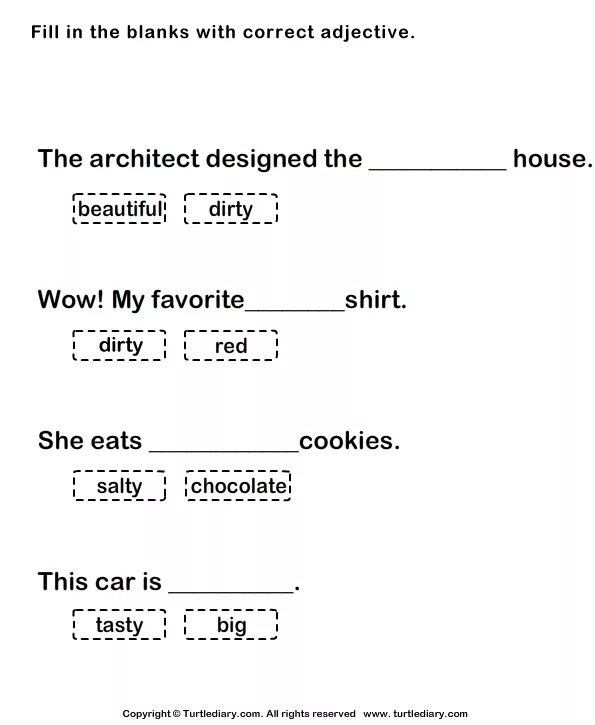 Fill in the blanks. Fill in the blanks with adjectives. complete the sentences with a suitable adjective.. choose the correct adjective worksheets. fill in the blanks with the correct words for kids.