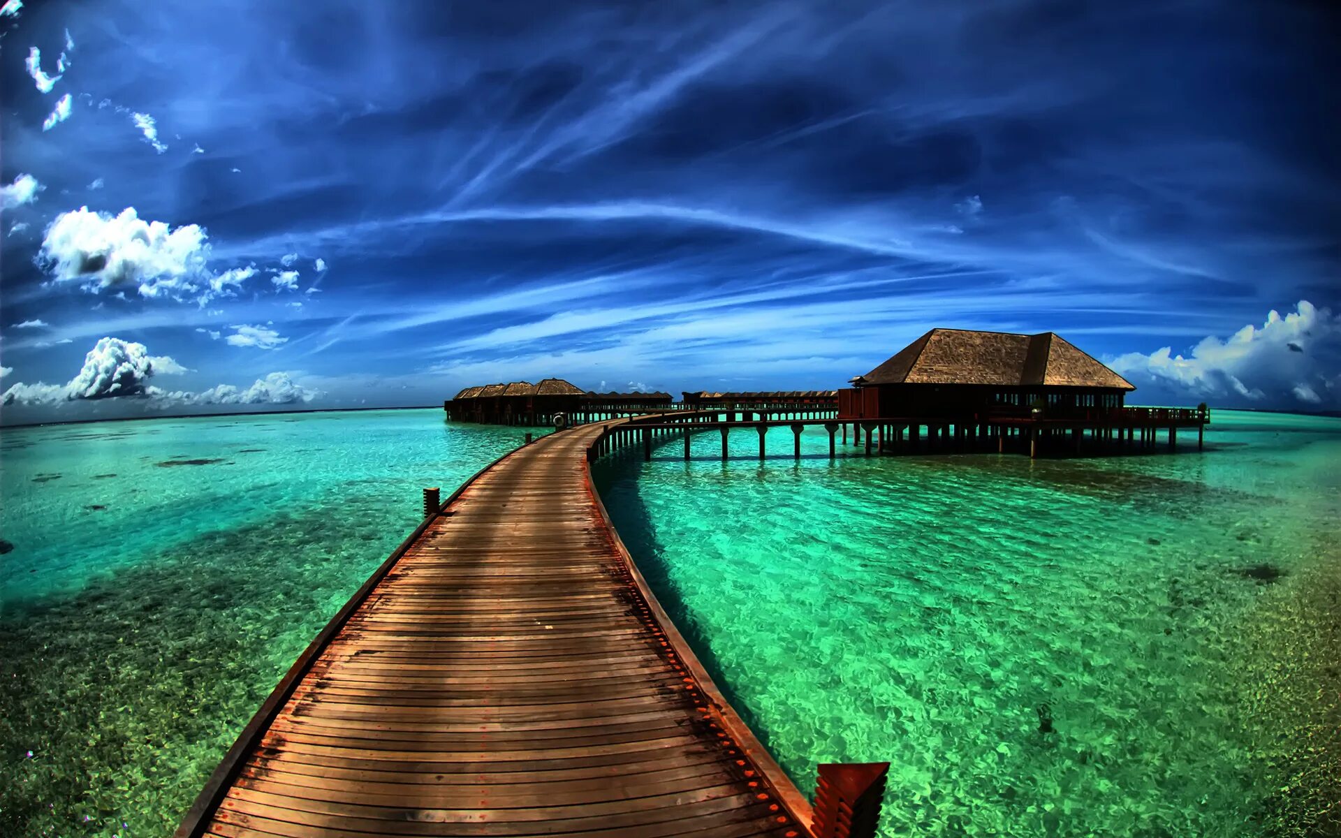 High res. Бора Бора. Мальдивы бунгало Пирс. Природа море. Море пляж.