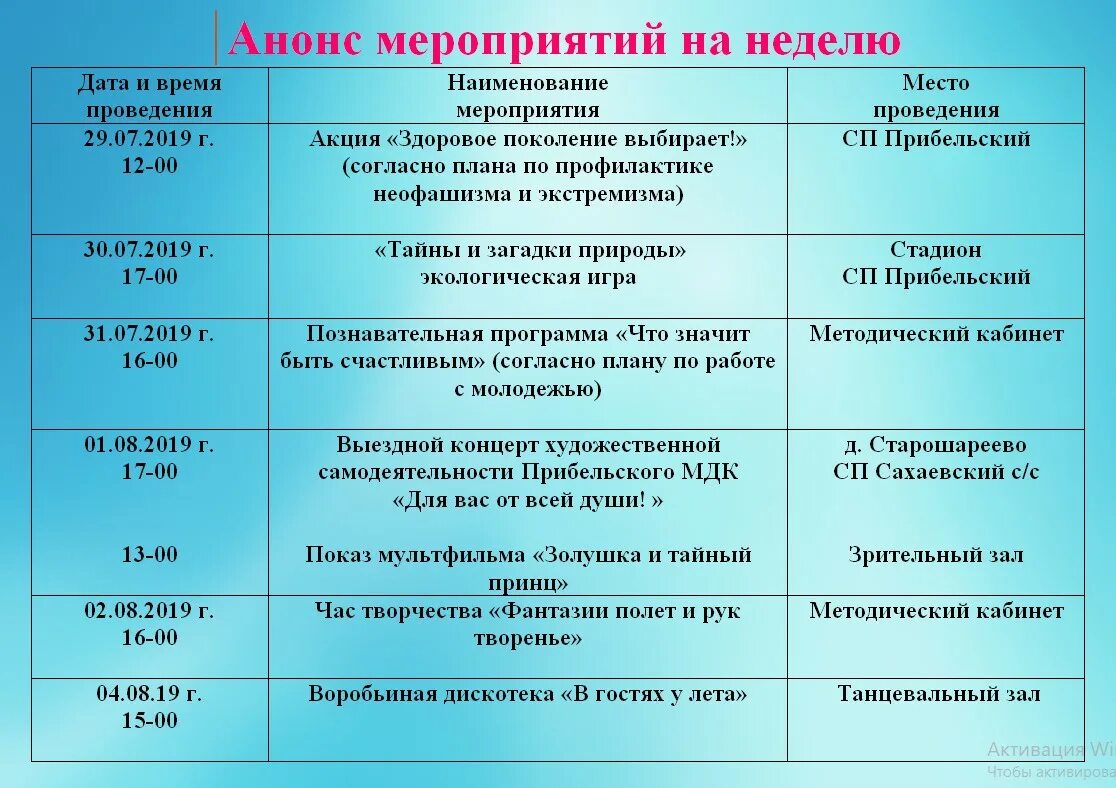 Названия мероприятий. Анонс мероприятий на неделю. Названия мероприятий для молодежи. Мероприятия название мероприятия для молодежи. Вода название мероприятия